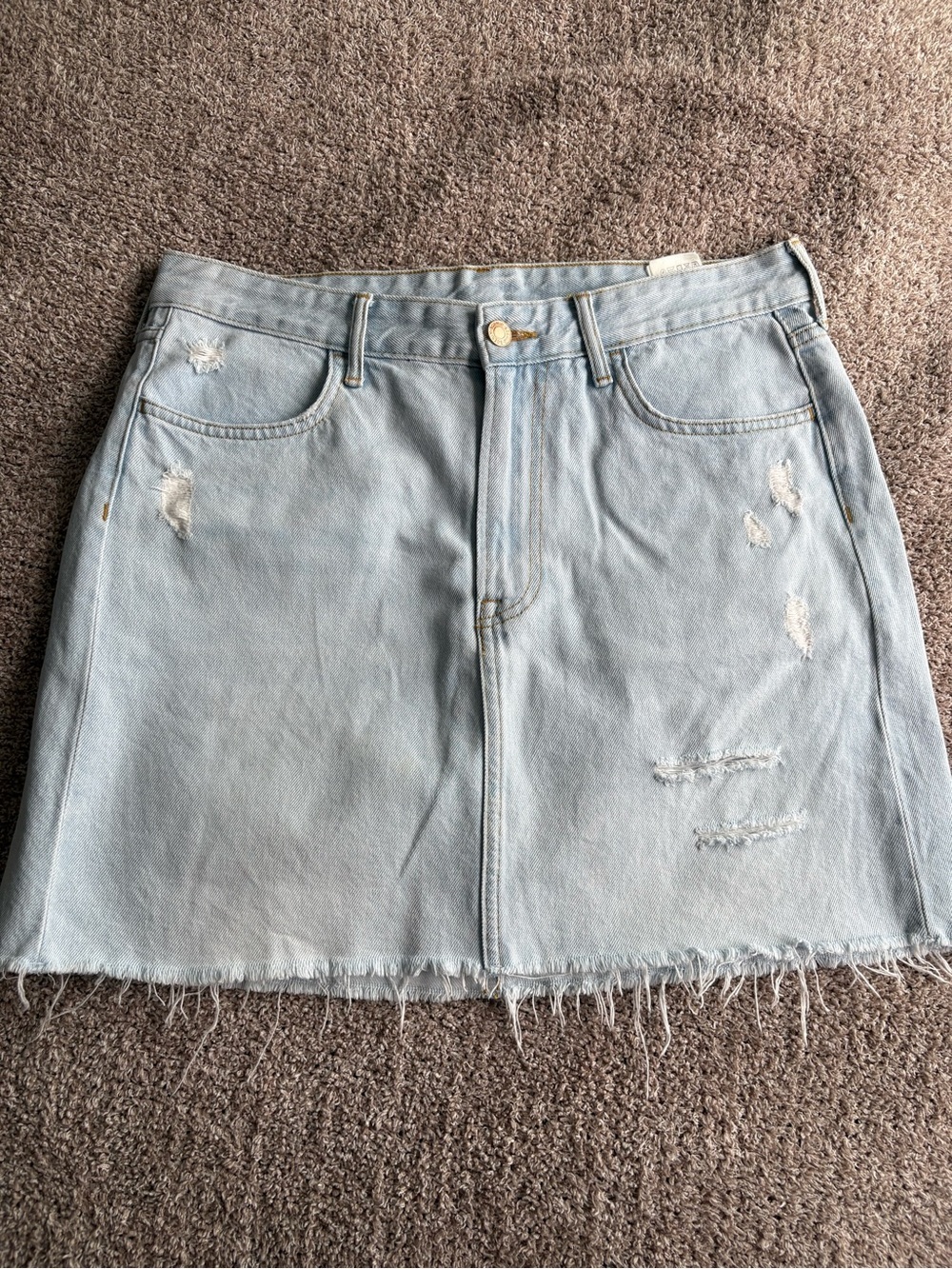 Light Wash Distressed Denim Mini Skirt - Women